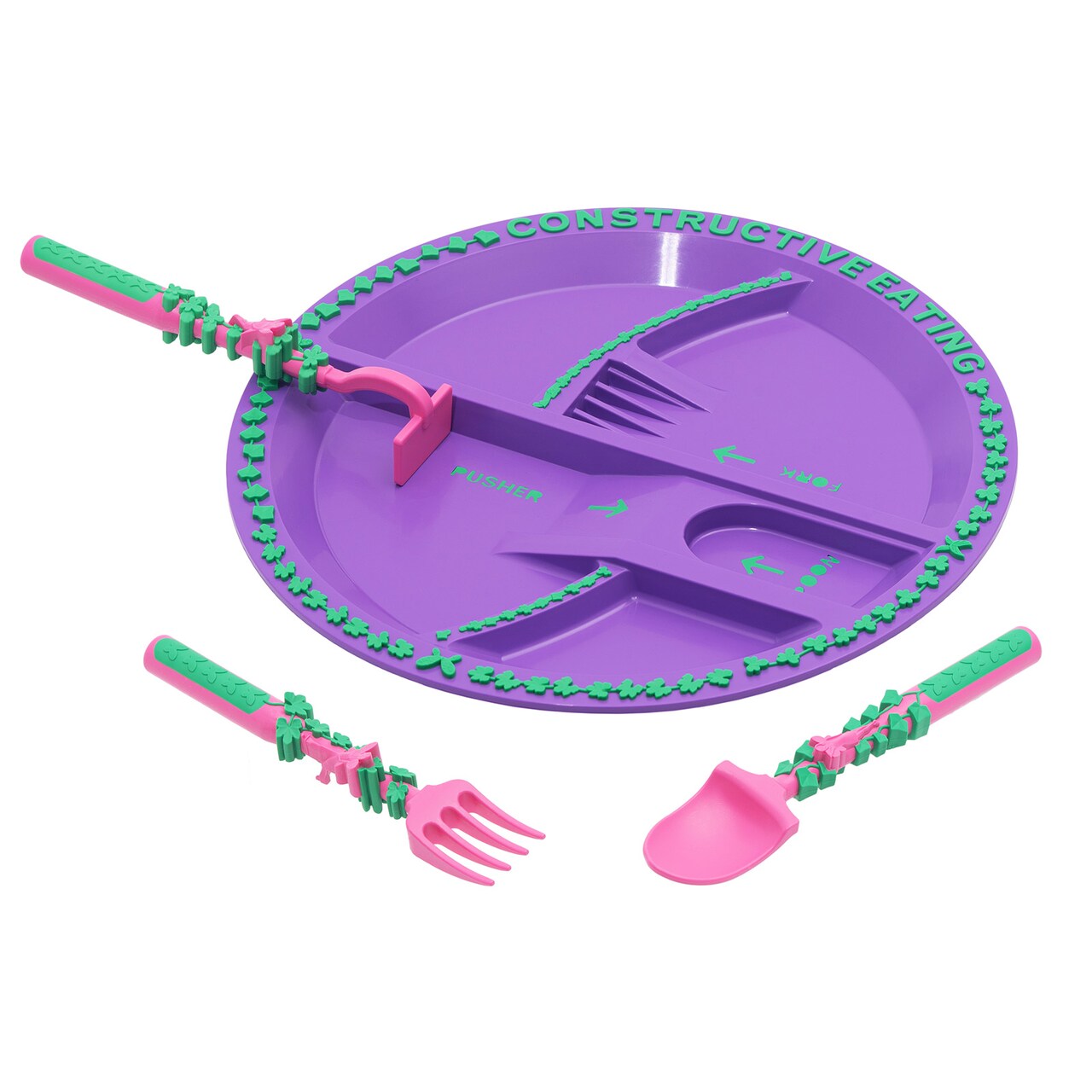 Constructive Eating Utensil and Divided Plate Set for Kids and Toddlers